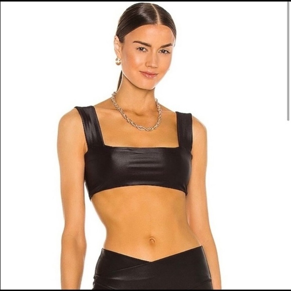 We Wore What - glossy black bandeau sport bra